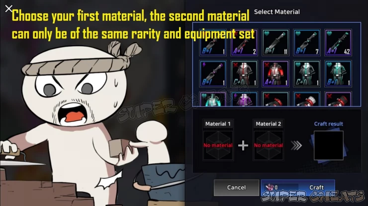 Choose first equipment material