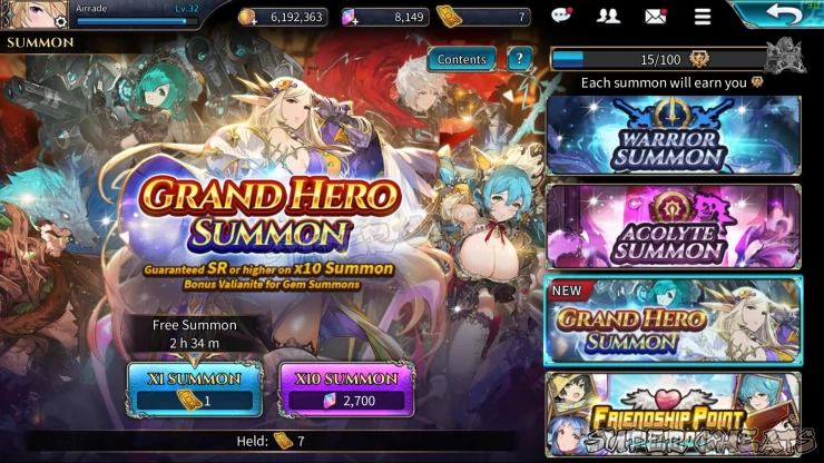 An example of the Summon screen in Shining Beyond