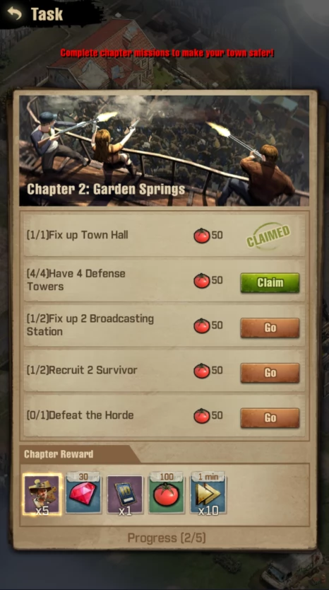 Complete daily tasks to make your town stronger