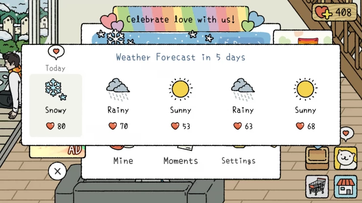 Check the weather to get free 'love' in Adorable Home