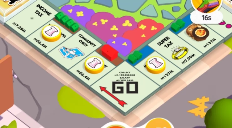 Monopoly Go board showing point scoring tiles that are situated close together