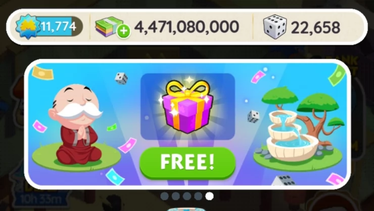 Screenshot showing the Monopoly Go shop gift banner