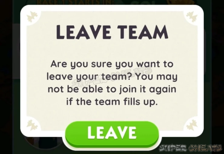 Text explaining that you can leave your team and find another