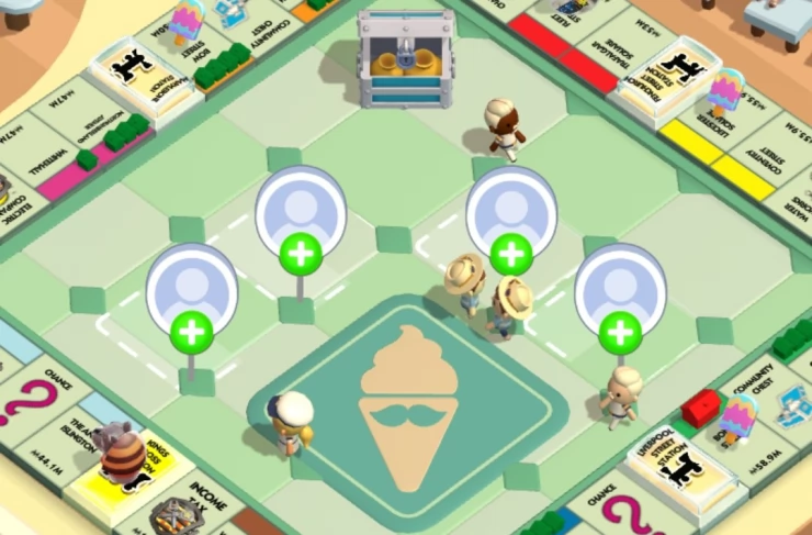 Shows the game board with four green plus icons