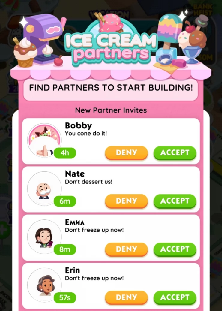 Screenshot showing some partner invites