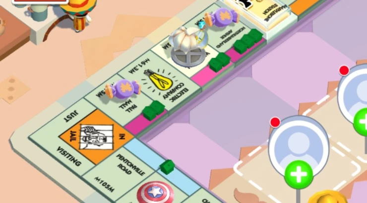 Screenshot showing candy tokens onthe game board