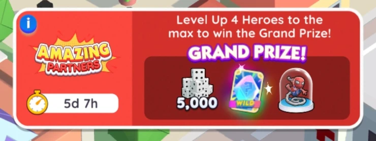A Wild Sticker, 5,000 Free dice rolls and the Spider-Man board token make up the Grand Prize for this event