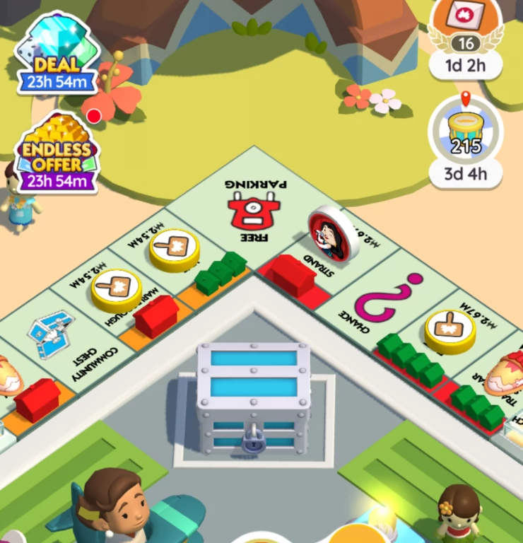 Screenshot of Monopoly Go Board to show pickup tokens on tiles that need to be landed on