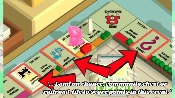 Land on chance, community chest or railroad tile to score points in this event