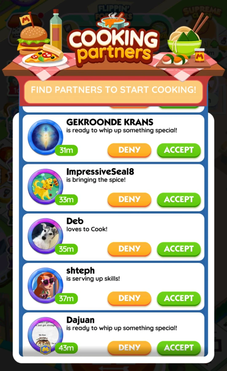 Screenshot showing some partner invites