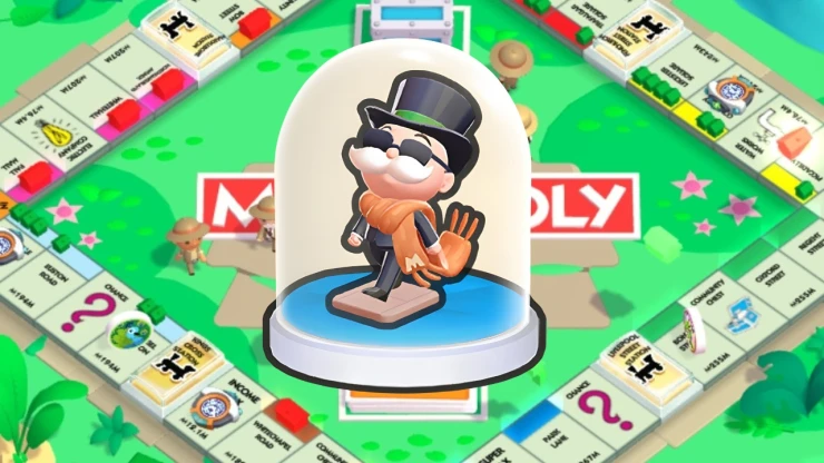 Image of the Scarf King board token with a Monopoly Go board background