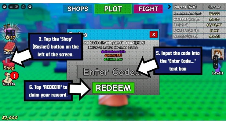 Brew a Potion redeem code screen showing where to enter Brew a Potion codes