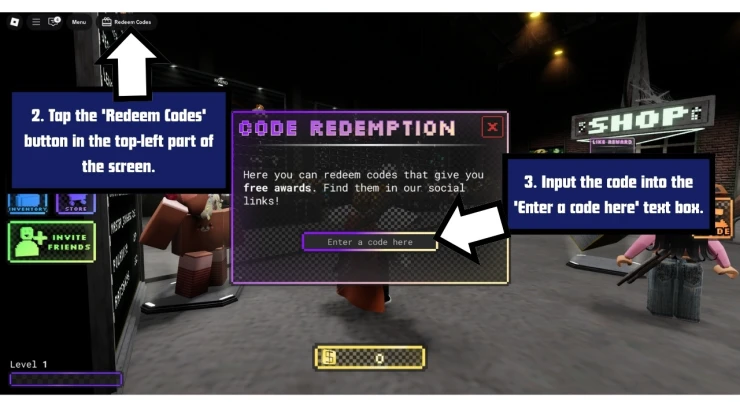 Buckshot redeem code screen showing where to enter Buckshot codes