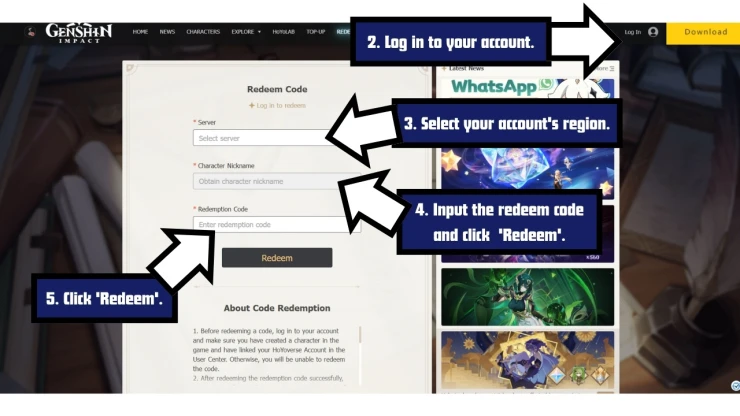 Genshin Impact redeem code screen showing where to enter Genshin Impact codes