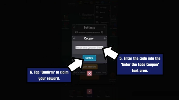 Heroll: Dice Roguelike redeem code screen showing where to enter Heroll: Dice Roguelike codes