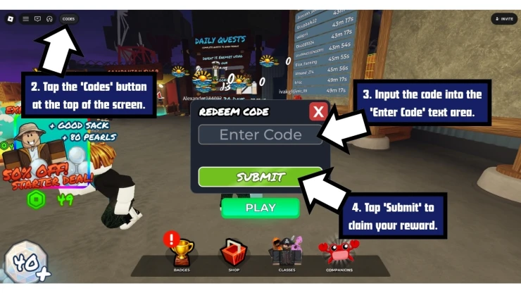 100 Days at Sea redeem code screen showing where to enter 100 Days at Sea codes