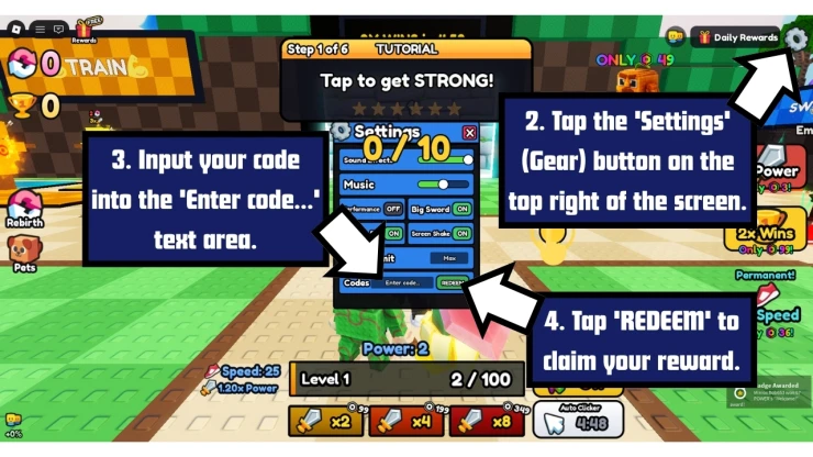 +1 Power Per Click redeem code screen showing where to enter +1 Power Per Click codes