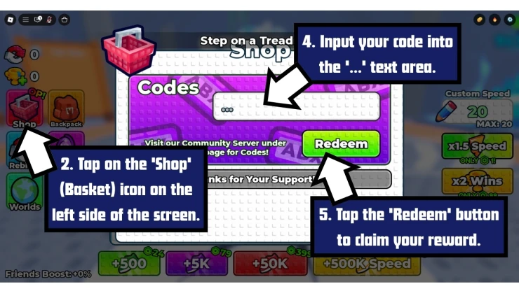 +1 Speed Monkey Escape redeem code screen showing where to enter +1 Speed Monkey Escape codes