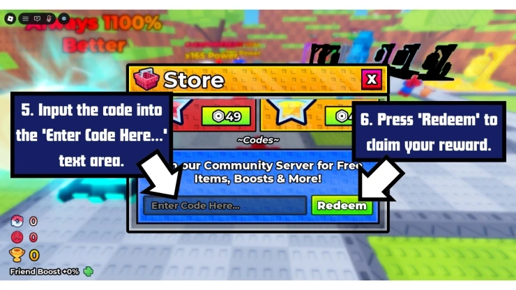 +1 Superhero Evolution redeem code screen showing where to enter +1 Superhero Evolution codes