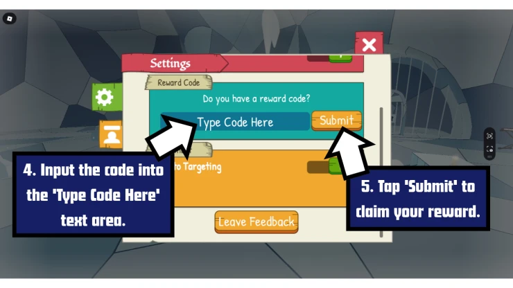 Adventure Time RPG redeem code screen showing where to enter Adventure Time RPG codes