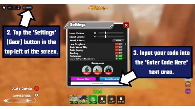 All Star Tower Defense redeem code screen showing where to enter All Star Tower Defense codes