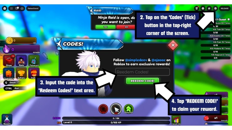 Anime Astral Simulator redeem code screen showing where to enter Anime Astral Simulator codes