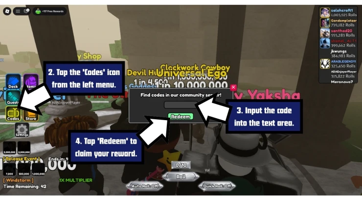 Anime Card Battle X redeem code screen showing where to enter Anime Card Battle X codes