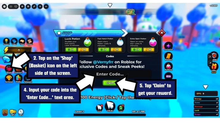 Anime Destroyers redeem code screen showing where to enter Anime Destroyers codes