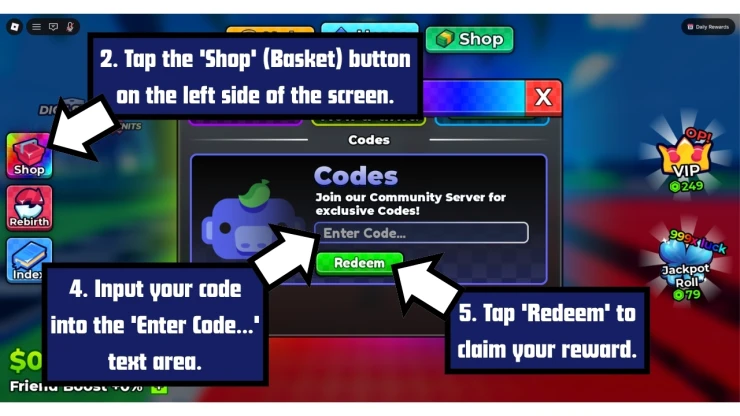 Anime Dice redeem code screen showing where to enter Anime Dice codes
