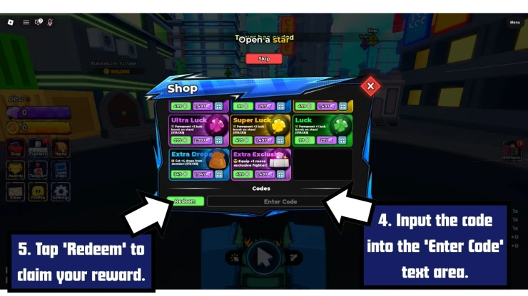 Anime Duelists redeem code screen showing where to enter Anime Duelists codes