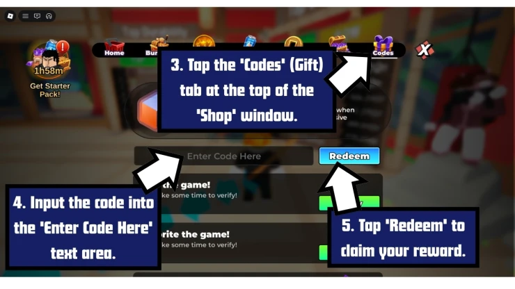 Anime Fighting Simulator redeem code screen showing where to enter Anime Fighting Simulator codes