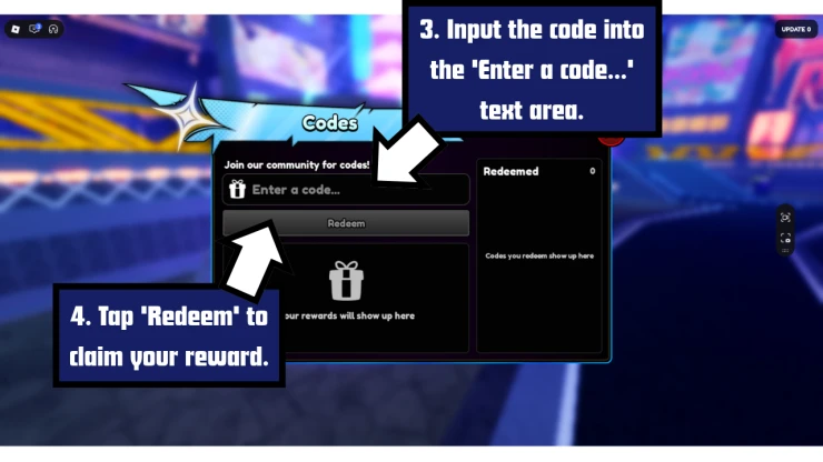 Anime Galaxies redeem code screen showing where to enter Anime Galaxies codes