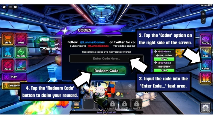 Anime Paradox redeem code screen showing where to enter Anime Paradox codes