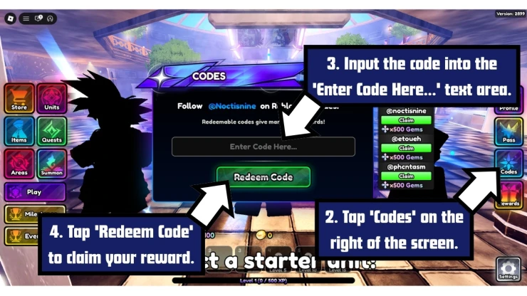 Anime Paradox X redeem code screen showing where to enter Anime Paradox X codes