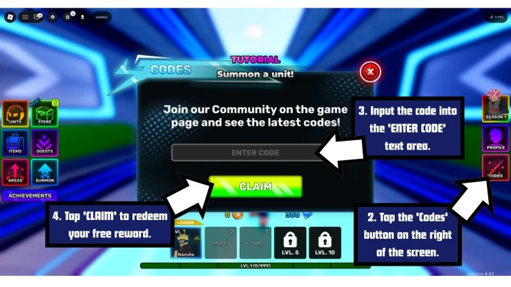 Anime Story 2 redeem code screen showing where to enter Anime Story 2 codes