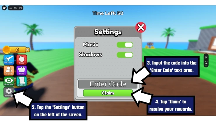 Battle Minigames redeem code screen showing where to enter Battle Minigames codes