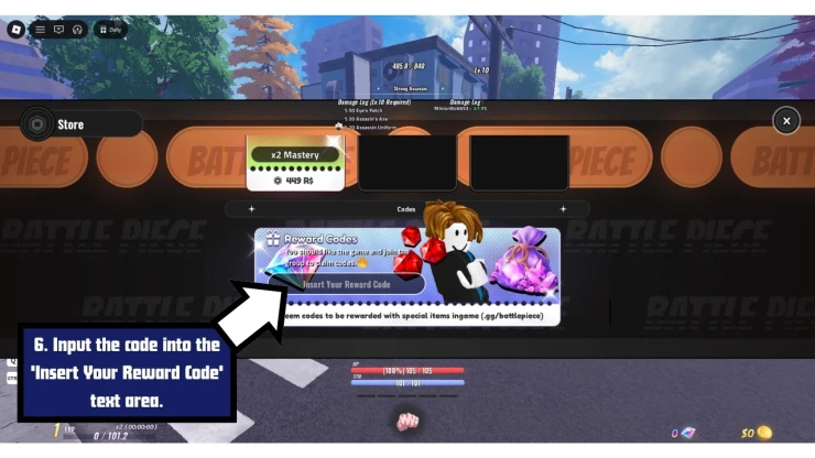 Battle Piece redeem code screen showing where to enter Battle Piece codes