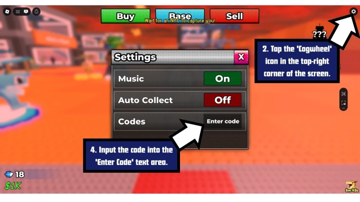 Be a Brainrot redeem code screen showing where to enter Be a Brainrot codes