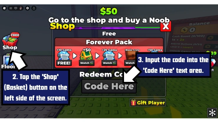 Become a Billionaire redeem code screen showing where to enter Become a Billionaire codes