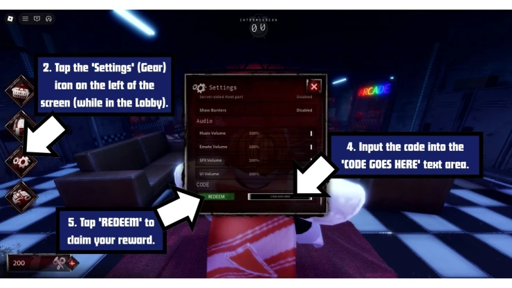 Bite by Night redeem code screen showing where to enter Bite by Night codes
