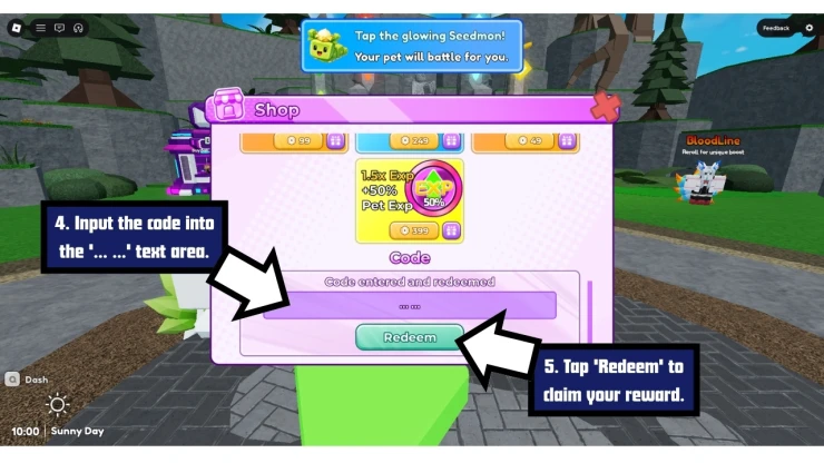 Blox Monsters redeem code screen showing where to enter Blox Monsters codes