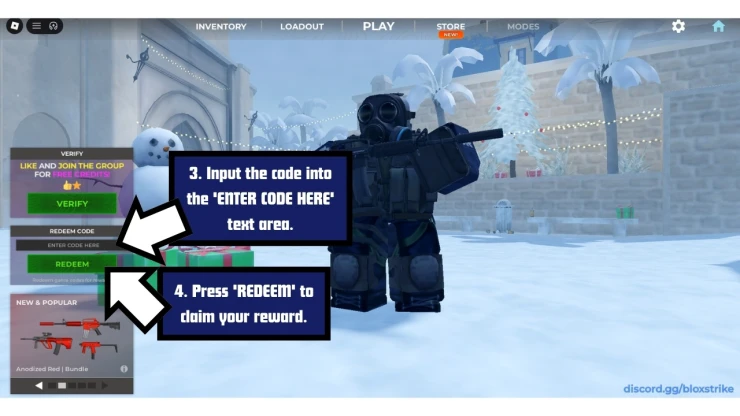 BloxStrike redeem code screen showing where to enter BloxStrike codes