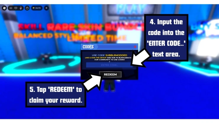 BL:R Recreation redeem code screen showing where to enter BL:R Recreation codes