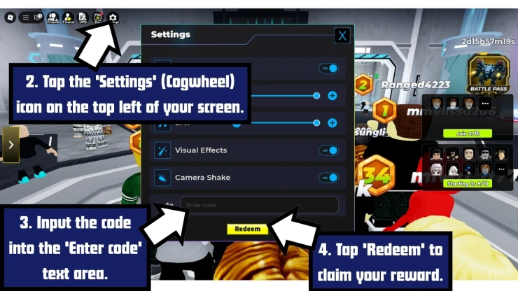 BreakDoor redeem code screen showing where to enter BreakDoor codes