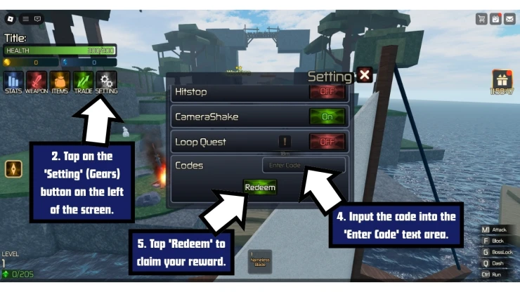 Broken Blade redeem code screen showing where to enter Broken Blade codes
