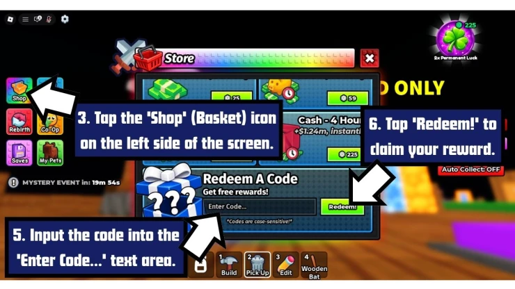 Build a Base and Steal redeem code screen showing where to enter Build a Base and Steal codes