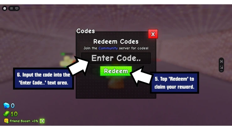 Build a Candy Shop redeem code screen showing where to enter Build a Candy Shop codes