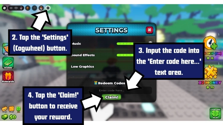 Build A Golem redeem code screen showing where to enter Build A Golem codes