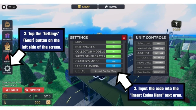 Build a Military Base redeem code screen showing where to enter Build a Military Base codes
