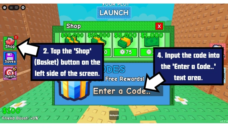 Build A Plane redeem code screen showing where to enter Build A Plane codes